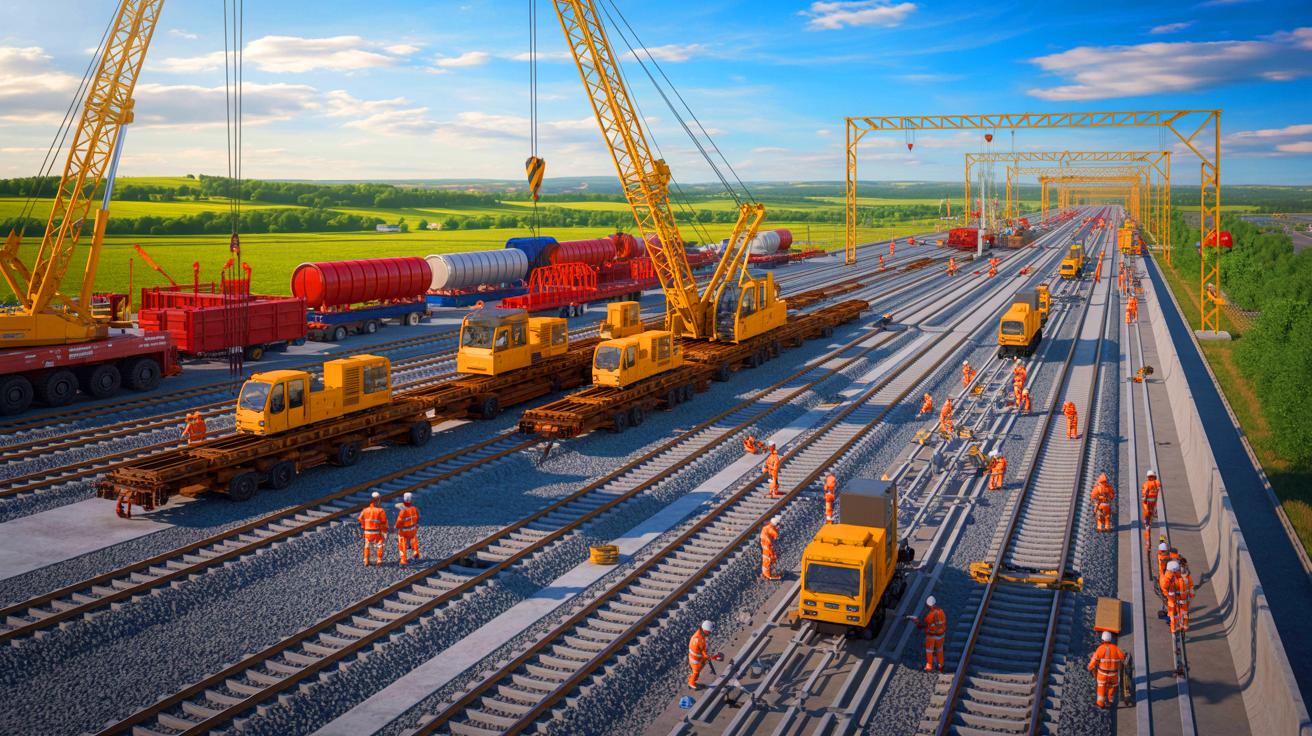 Illustration de l'avancement du projet Rail Baltica reliant les mers Baltique, Noire et Égée en Europe de l'Est.