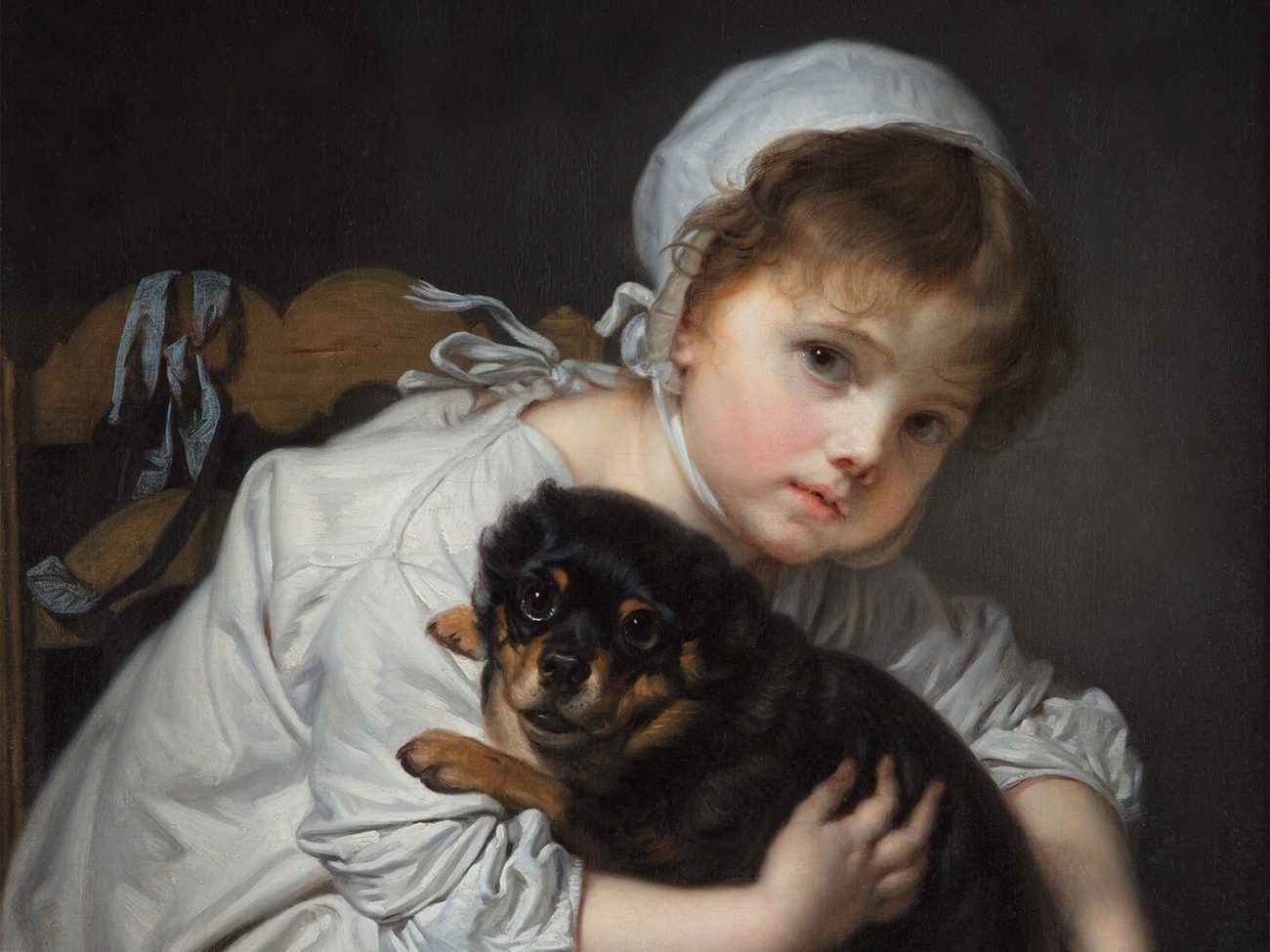 Jean-Baptiste Greuze, Une Enfant qui joue avec un chien (portrait de Louise-Gabrielle Greuze)