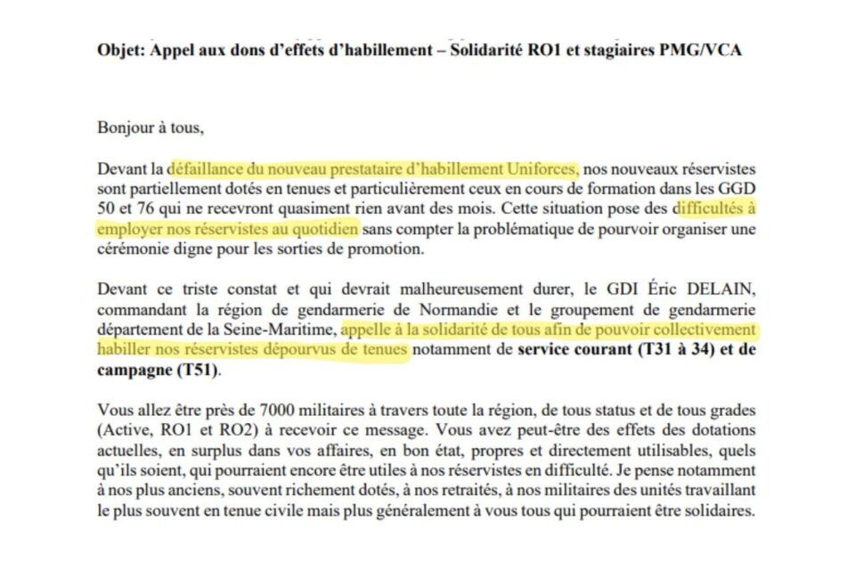 Extrait du courriel d'