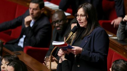 La député insoumise de la1ʳᵉ circonscription d'Ille-et-Vilaine, Marie Mesmeur. (THOMAS SAMSON / AFP)
