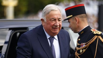 Le président du Sénat Gérard Larcher lors du défilé du 14 juillet 2025, à Paris. (MOHAMMED BADRA / AFP)