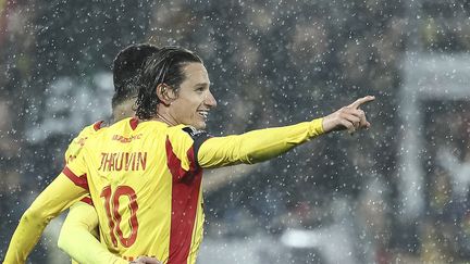 Le Lensois Florian Thauvin célèbre son but contre Lille, le 20 septembre 2025 en Ligue 1. (SAMEER AL-DOUMY / AFP)