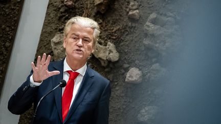 Geert Wilders, candidat du PVV aux législatives néerlandaises, à La Haye, aux Pays-Bas, le 25 septembre 2025. (REMKO DE WAAL / ANP MAG / AFP)