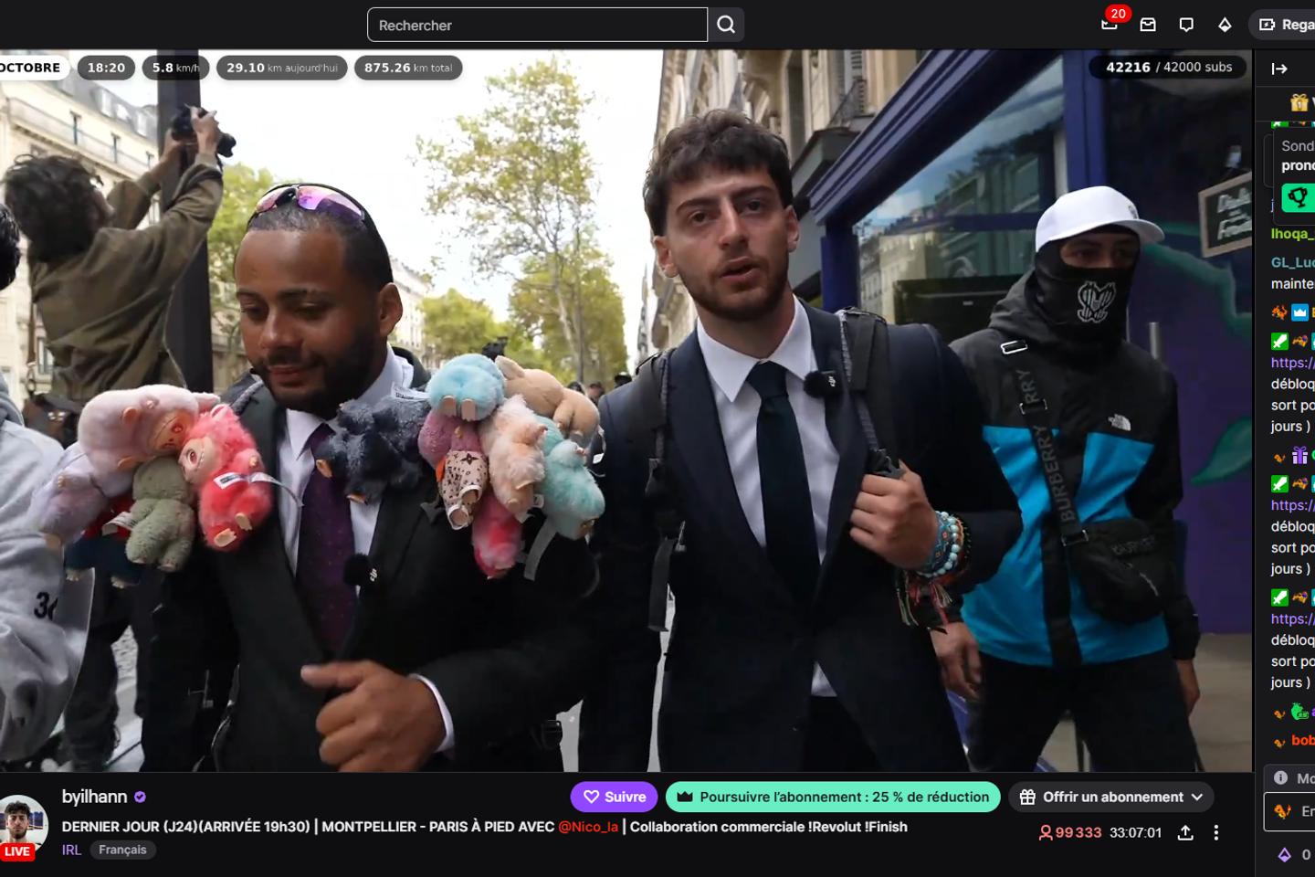 L’arrivée sous contrôle des streameurs Byilhan et Nico à Paris, après 24 jours de marche en direct sur Twitch