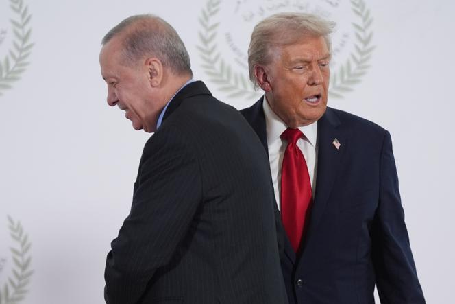 Le président américain, Donald Trump, salue le président turc, Recep Tayyip Erdogan, lors d’un sommet, lundi 13 octobre 2025, à Charm El-Cheikh, en Egypte.