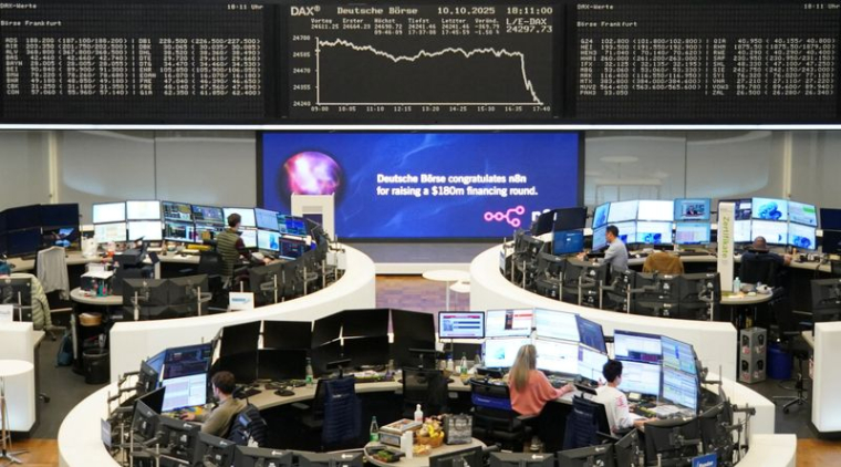 L'indice boursier allemand DAX photographié à la bourse de Francfort