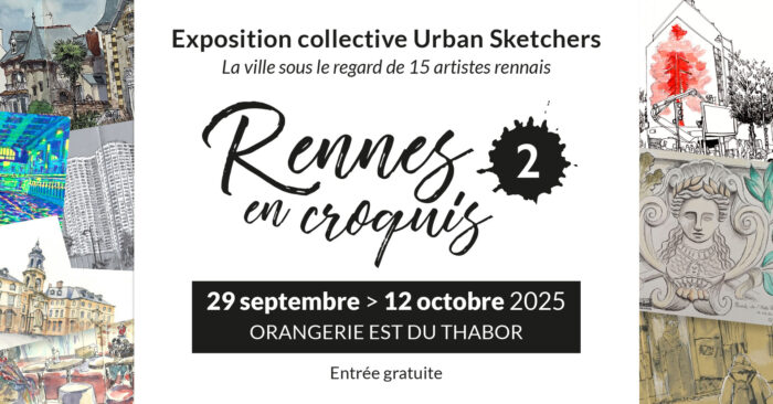 15 dessinateurs membres du groupe Urban Sketchers rennais exposent leurs carnets de croquis urbains réalisés sur le vif. Exposition à l'Orangerie EST du 29 sept. au 12 octobre 2025, de 14h à 18h, entrée libre