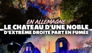 Le pavillon de chasse de Thiergarten en proie aux flammes en Allemagne, lors d