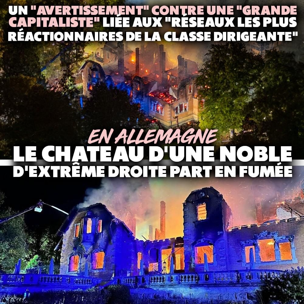 Le pavillon de chasse de Thiergarten en proie aux flammes en Allemagne, lors d