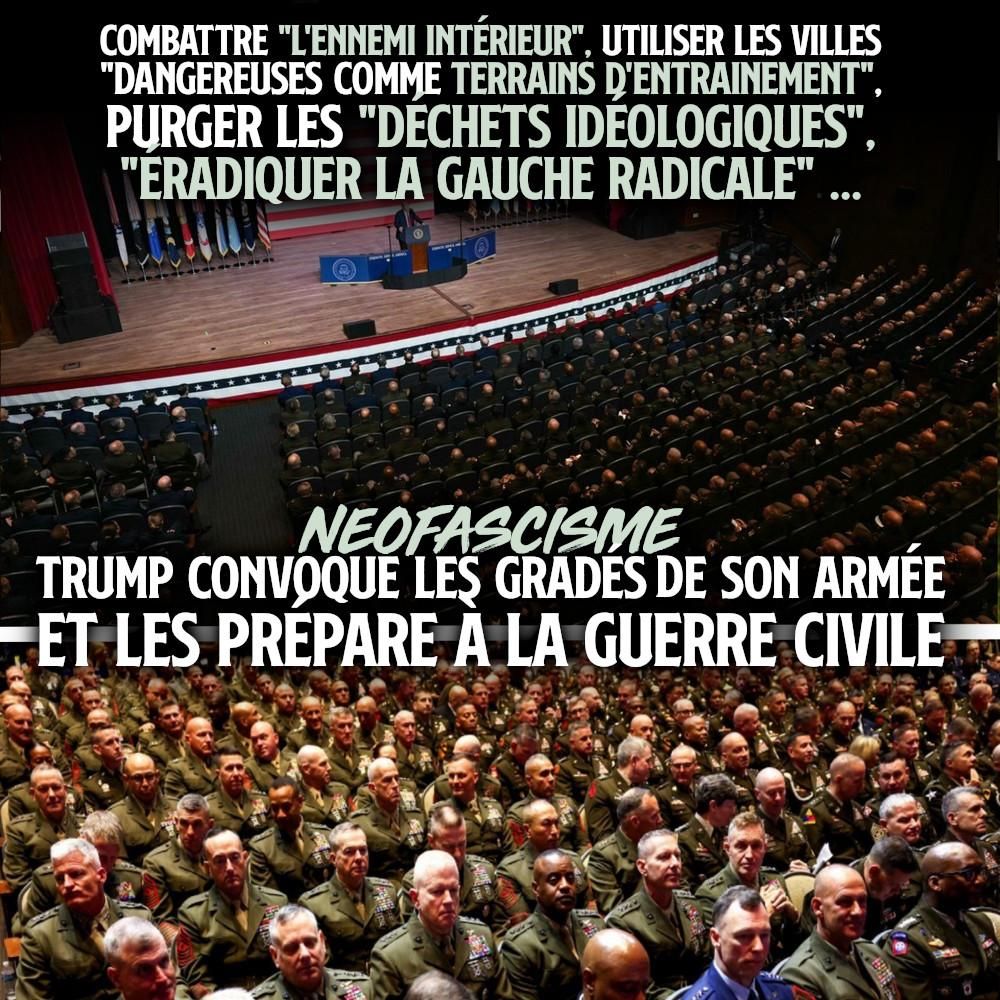 À Quantico, Donald Trump fait un discours devant une foule de gradés pour se préparer à la guerre civile qu
