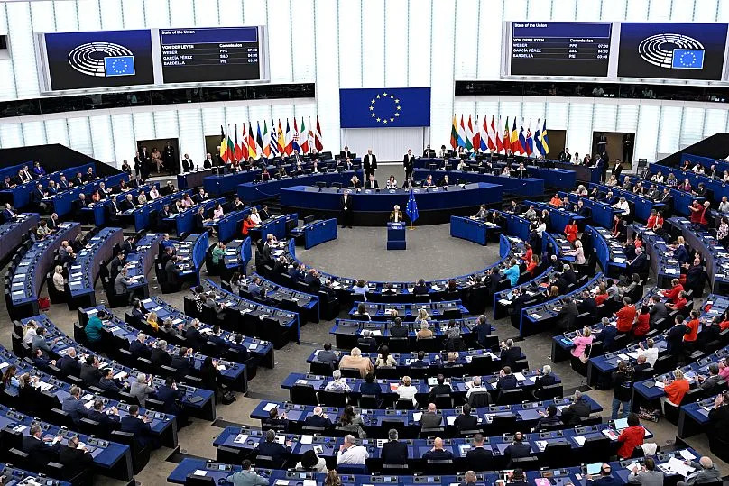 Ursula von der Leyen prononce son discours sur l'état de l'Union au Parlement européen à Strasbourg, le mercredi 10 septembre 2025
