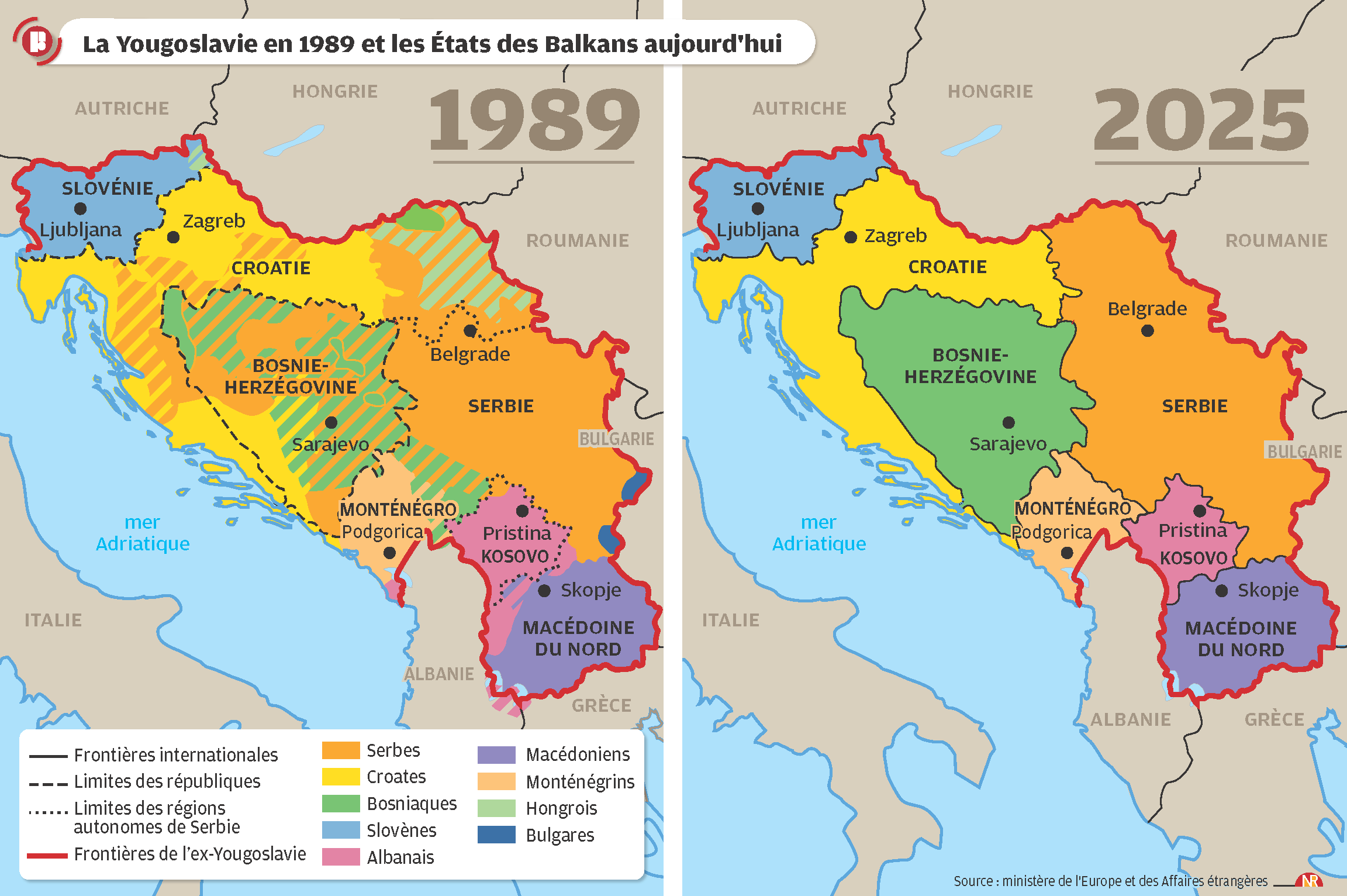 La partition territoriale de l’ex-Yougoslavie s’est faite sur la base des frontières ethniques et historiques des six républiques et des deux régions autonomes établies après la Seconde Guerre mondiale.