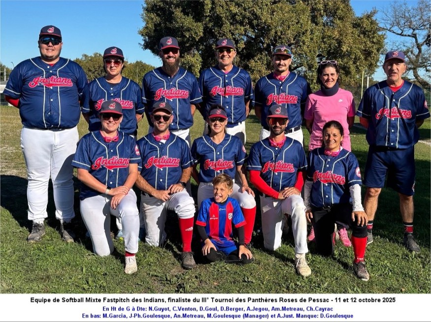 L'équipe de Softball Mixte Fastpitch des Indians termine 2ème du très relevé Tournoi des Panthères Roses de Pessac