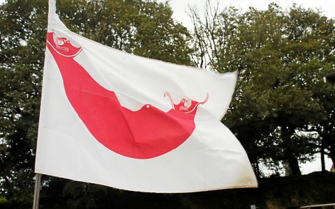 Le drapeau l’Île de Pâques flotte sur le chantier à la Vallée des saints.