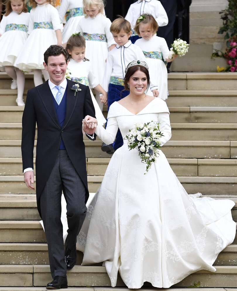 La princesse Eugenie et son époux, Jack Brooksbank, le jour de leur union, le 12 octobre 2018.