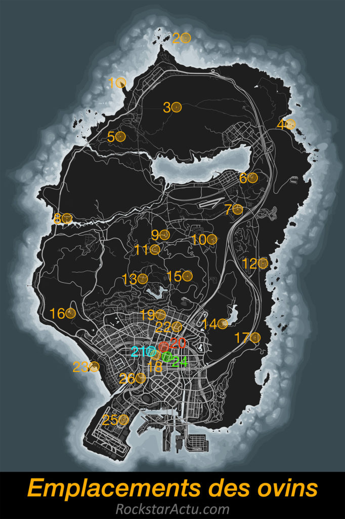 Carte des différents emplacements des apparitions d'ovnis dans GTA Online pour halloween