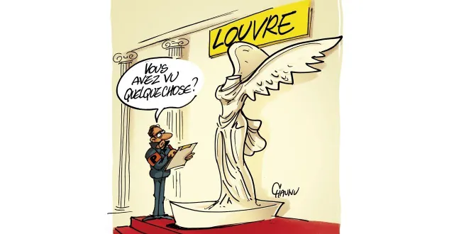 photo  le cambriolage du louvre. dessin du jeudi 23 octobre 2025  ©  chaunu