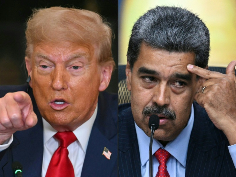 Cette combinaison d'images créée le 7 août 2025 montre le président américain Donald Trump (g.) à Washington, le 9 juillet 2025, et le président vénézuélien Nicolas Maduro à Caracas, le 31 juillet 2024 ( AFP / Jim WATSON )
