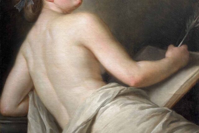 Elisabeth Louise Vigée Le Brun (Paris, 1755-1842), Allégorie de la Poésie, huile sur toile, signée et datée « Melle Vigée/1774 » en bas à gauche, H. 80 ; L. 65 cm.  (© Artcurial)