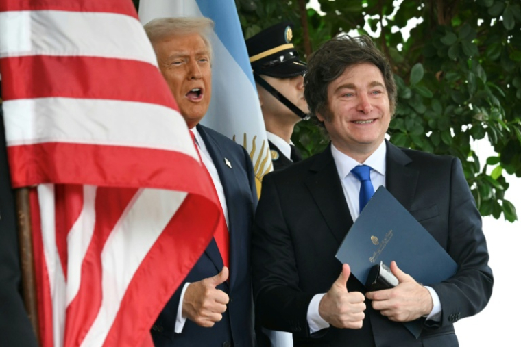 Le président américain Donald Trump recçoit son homologue argentin Javier Milei le 14 octobre 2025 à la Maison Blanche ( AFP / ANDREW CABALLERO-REYNOLDS )