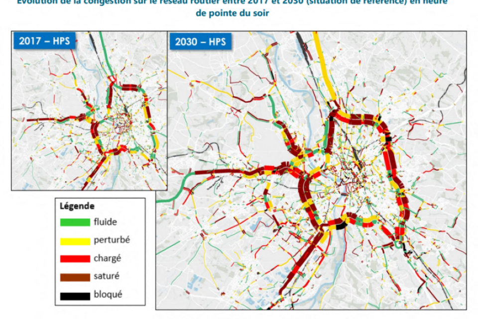 Voici comment l'AUAT imagine le périphérique de Toulouse durant les heures de pointe.
