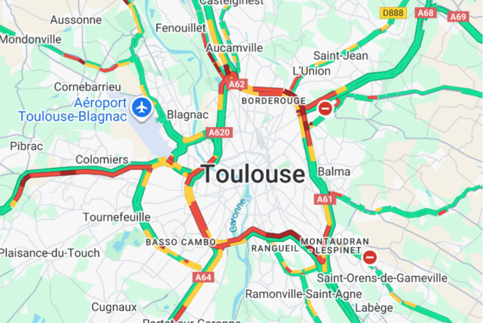 Les conditions de circulation sont compliquées lundi 6 octobre 2025 à Toulouse. 