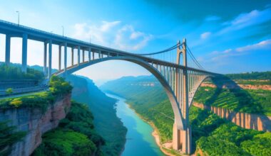 Illustration de la vue spectaculaire depuis le pont du Grand Canyon de Huajiang, la plus haute structure de ce type au monde.
