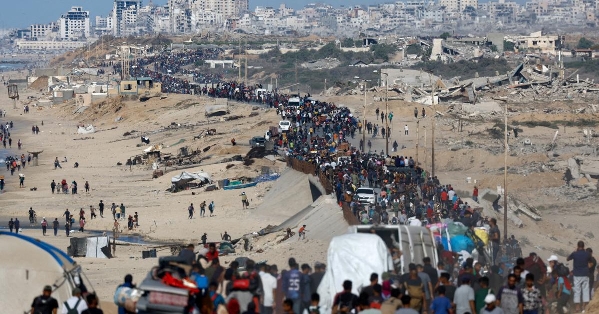 Les images saisissantes des milliers de déplacés palestiniens qui remontent vers le nord de la bande de Gaza