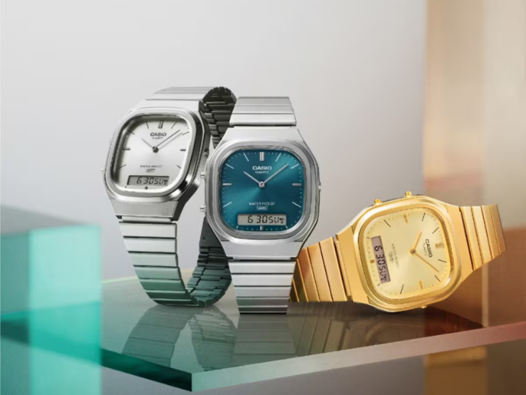 Les montres Casio AQ-240E-7A (à gauche), AQ-240E-3A (au centre) et AQ-240EG-9A (à droite). (Source de l'image : Casio)