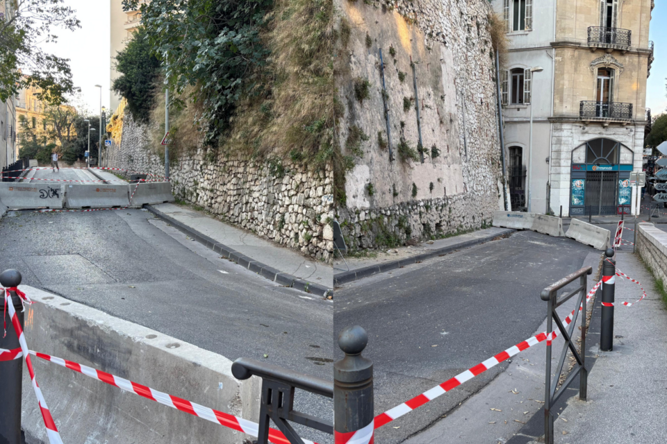 La route est inaccessible aux voitures dans les deux sens.