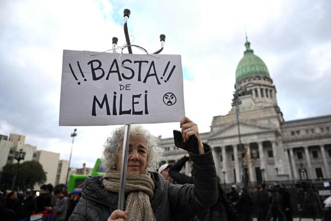 Une manifestante devant le Congrès de la nation argentine, à Buenos Aires, le 20 août 2025.