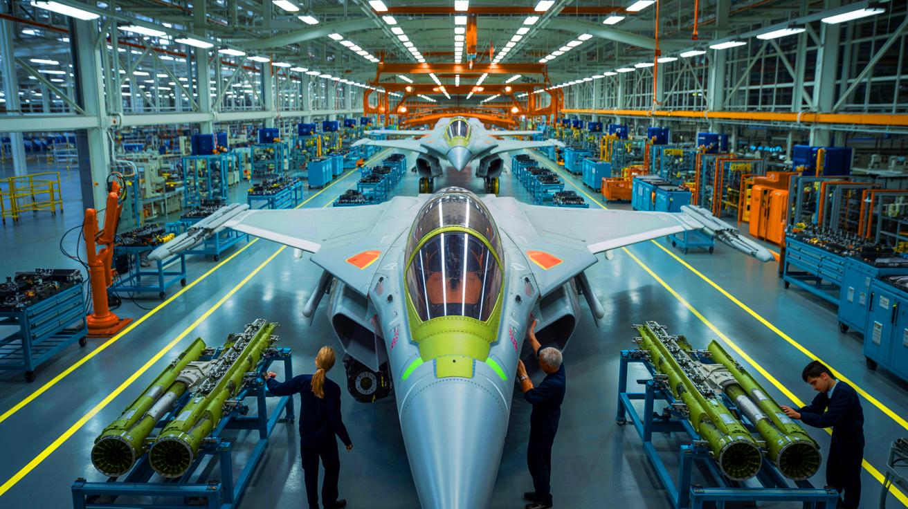 Illustration de la nouvelle usine de Dassault Aviation à Cergy-Pontoise dédiée à la production des Rafale.