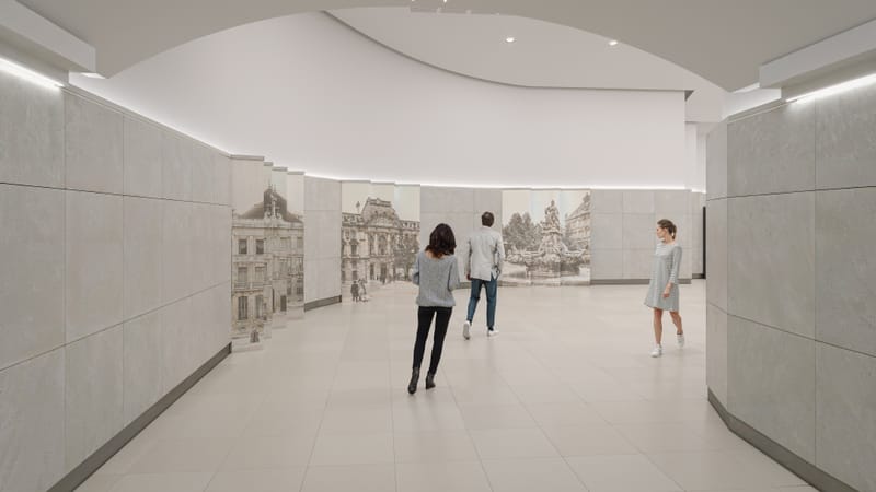 Le couloir de l'entrée de la station Estrangin (6e).