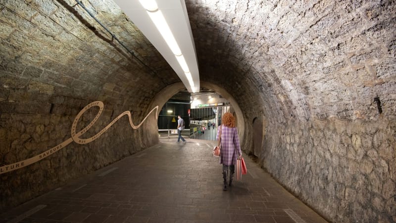 Le tunnel pour accéder aux tramways de la ligne T1, à Noailles (1er).