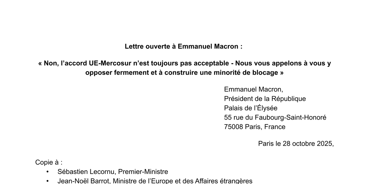Lettre ouverte à E. Macron : « Non, l’accord UE-Mercosur n’est pas acceptable »