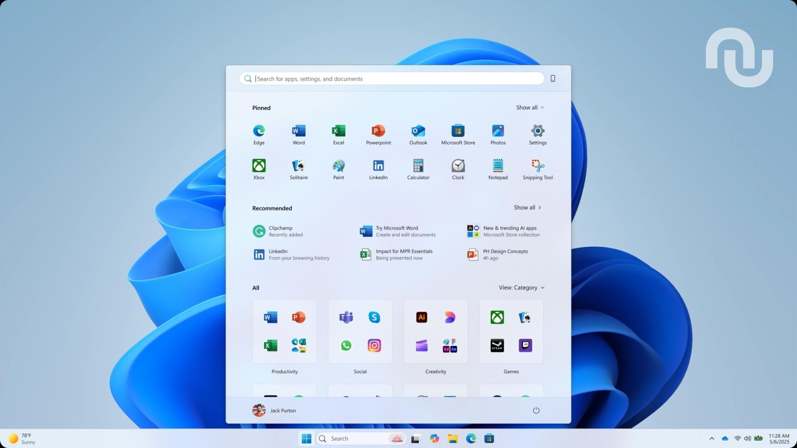 Le nouveau menu Démarrer de windows 11 se précise