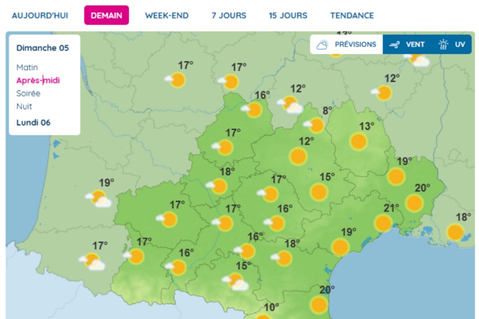 Les prévisions en Occitanie, dimanche 5 octobre 2025. 