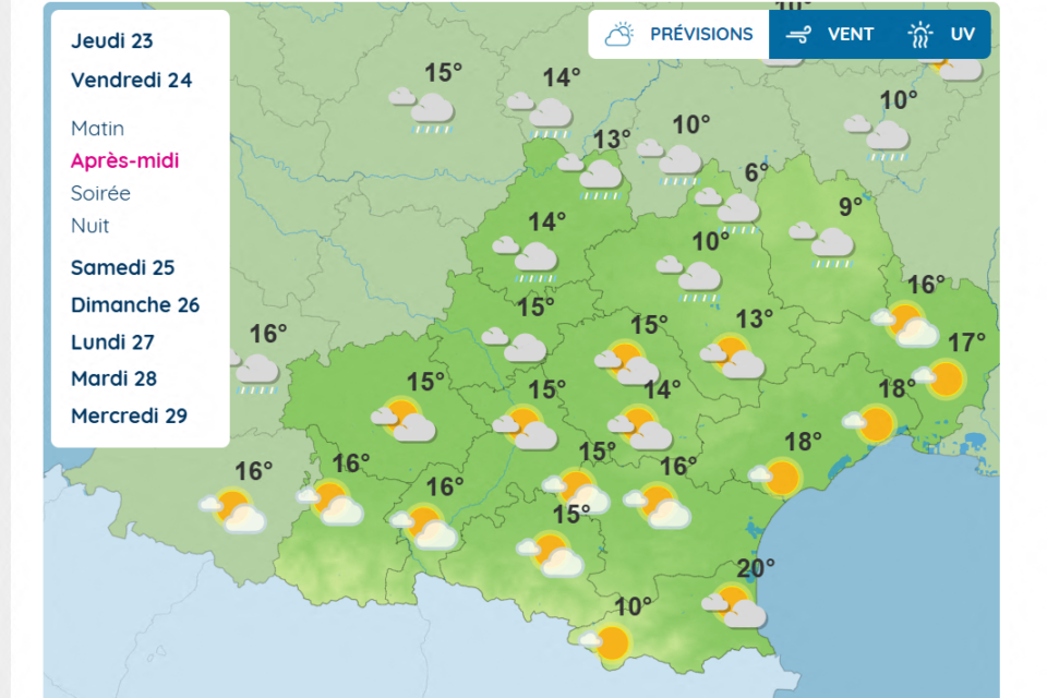Les prévisions en Occitanie pour ce vendredi 24 octobre 2025.