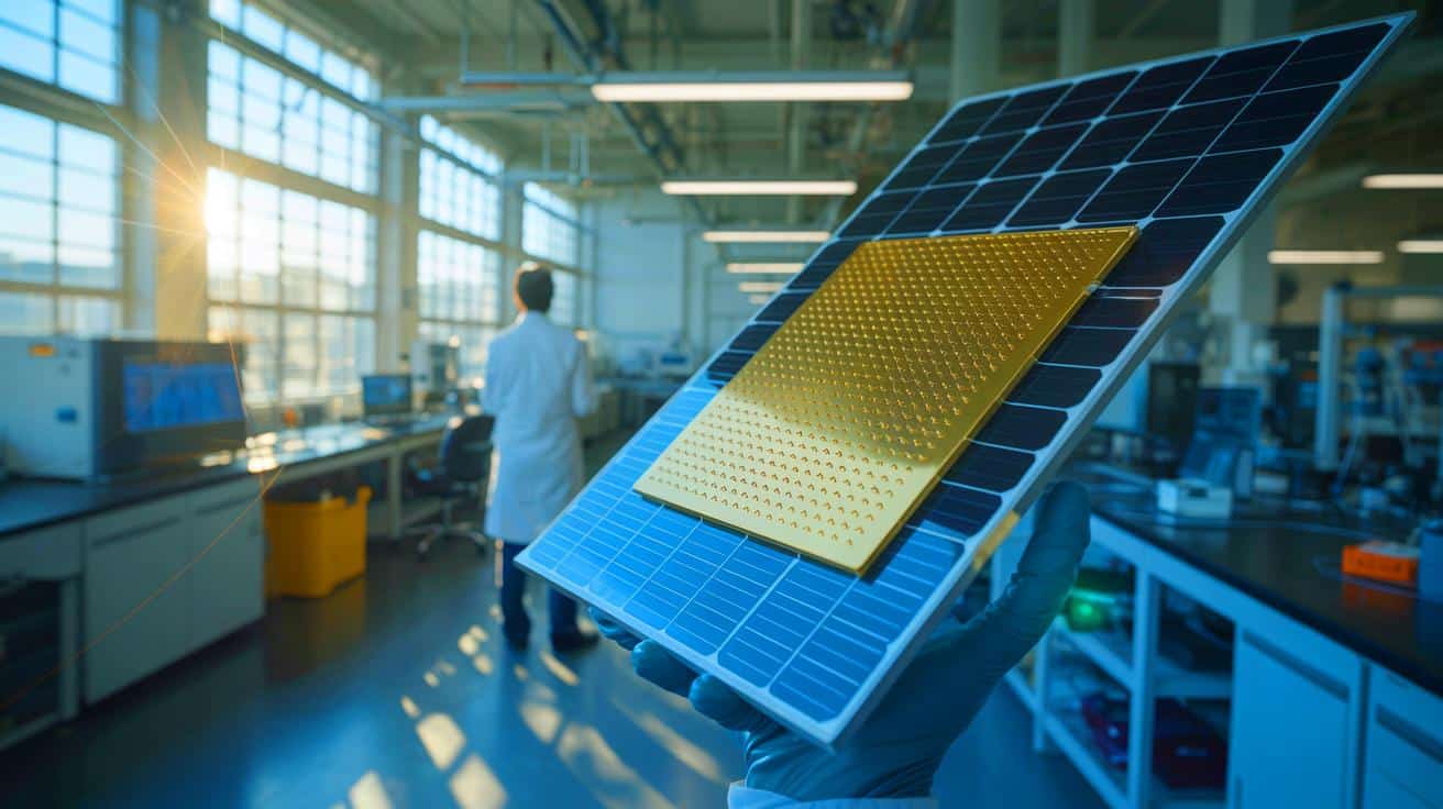 Illustration de l'un des chercheurs tenant la nouvelle cellule solaire.