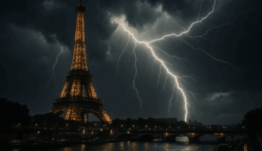Un éclair au-dessus de la Tour Eiffel