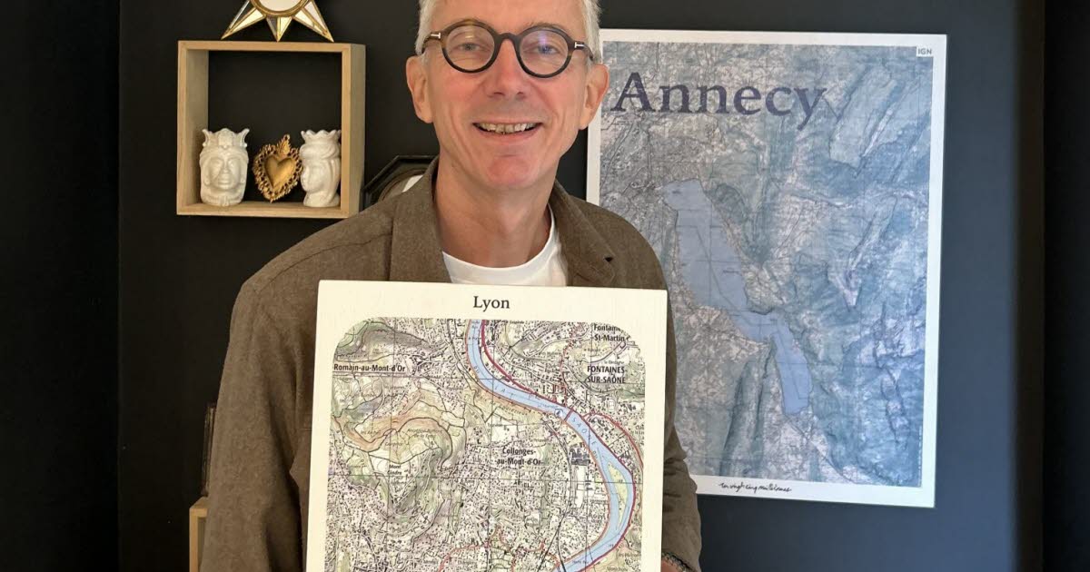 à partir de cartes IGN, il réalise des tableaux, abat-jours ou bougies