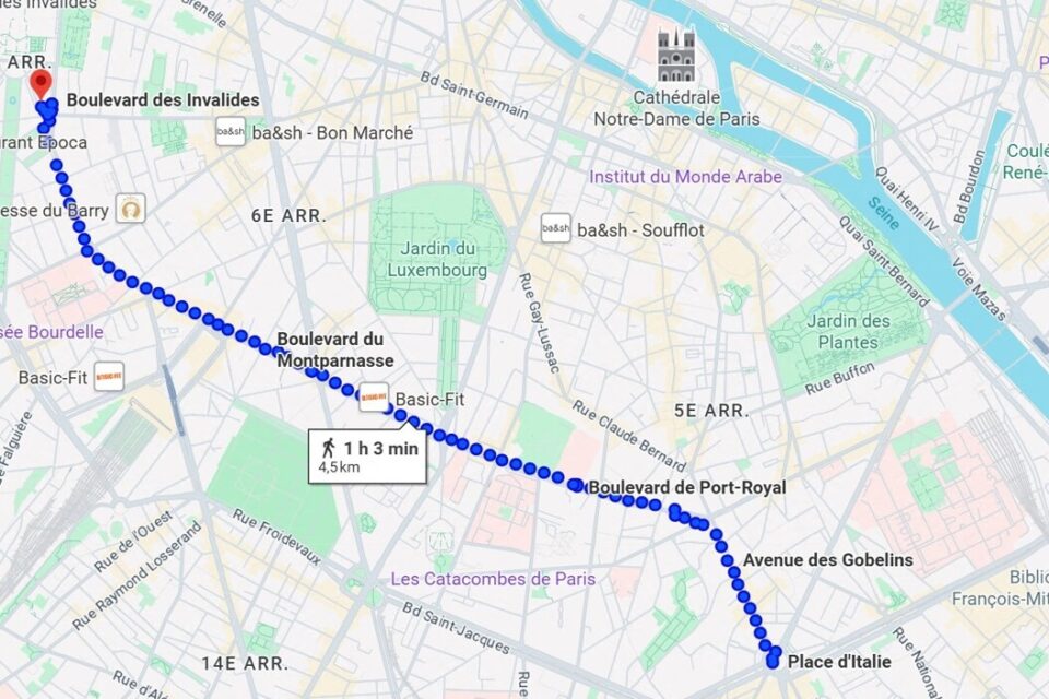 Le parcours de la manifestation du 2 octobre 2025 à Paris. 