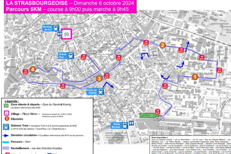 Parcours de la course La Strasbourgeoise 2025.