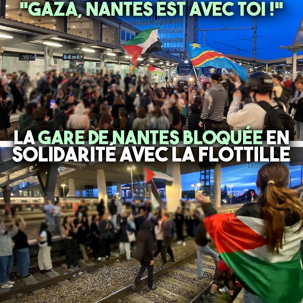 la gare bloquée en soutien à la flottille