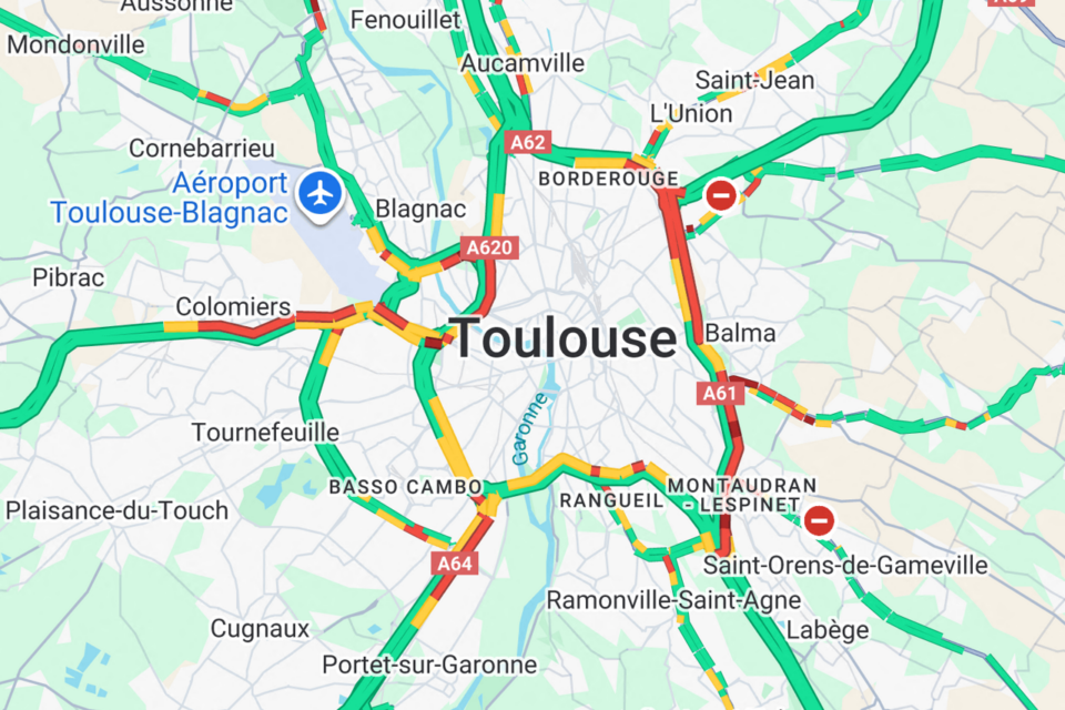 L'état du trafic à Toulouse à 18h30.