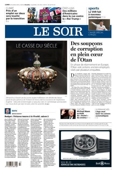 La une du journal belge