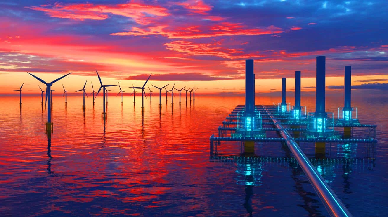 Illustration de la production d'hydrogène vert à partir de l'énergie éolienne en mer du Nord.