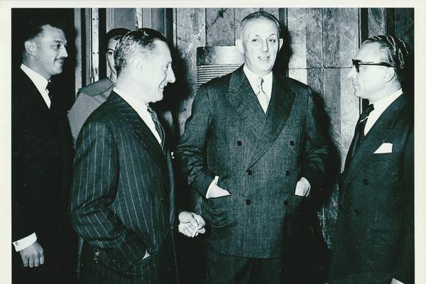 De gauche à droite : Jacques Médecin, le vice-président de Nice-Matin Raymond Comboul, le maire de Nice Jean Médecin et Michel Bavastro au début des années soixante. 