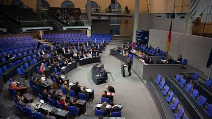 Le Bundestag, la chambre basse du Parlement allemand, à Berlin (Allemagne), le 5 novembre 2025. (ALICIA WINDZIO / DPA / AFP)