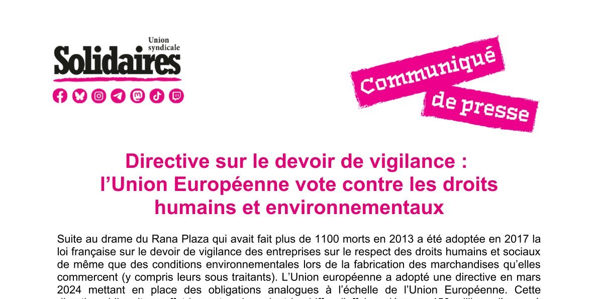 Directive sur le devoir de vigilance : l’Union Européenne vote contre les droits humains et environnementaux